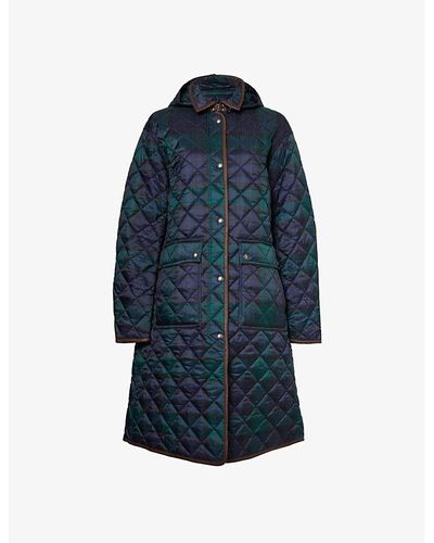 Polo Ralph Lauren Checked Reversible Quilted Hooded Shell Coat - Blue