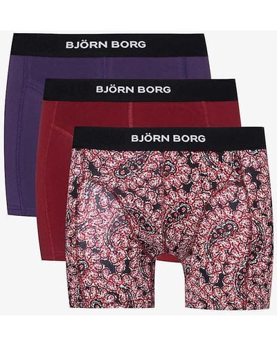 Björn Borg Logo-waistband Pack Of Three Organic Stretch-cotton Boxers X - Red