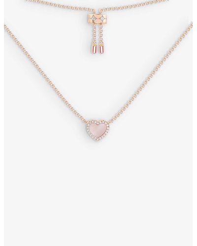 Apm Monaco Heart 18ct -plated Brass, Zirconia And Pink Nacre Pendant Necklace - White