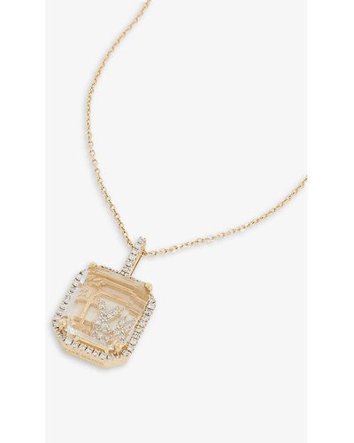 Mateo Secret X 14ct Yellow-gold, 0.28ct Diamond And Quartz Pendant Necklace - White