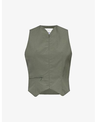 Conner Ives V-neck Zipped Recycled-polyamide Vest - Green