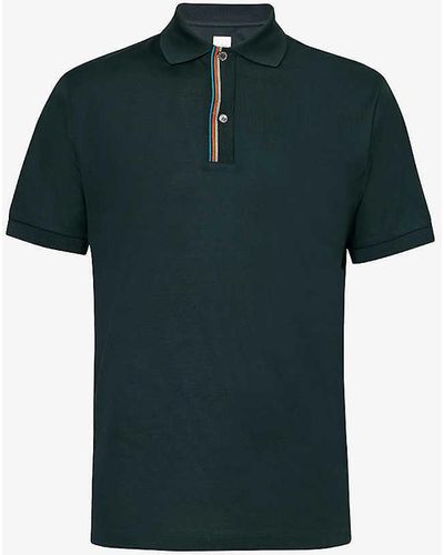Paul Smith Striped-placket Regular-fit Cotton Polo Shirt - Blue