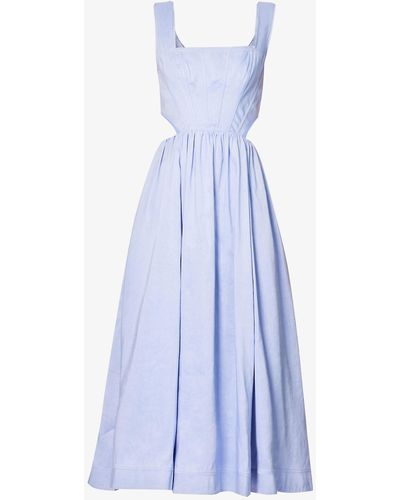 Aje. Virginie Square-neck Linen-blend Midi Dress - Blue