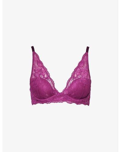 Calvin Klein Comfort Lotus Floral-embroidered Stretch-lace Bra - Pink