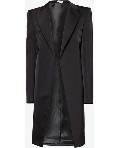Alexander McQueen Peak-lapel Welt-pocket Regular-fit Silk Coat - Black