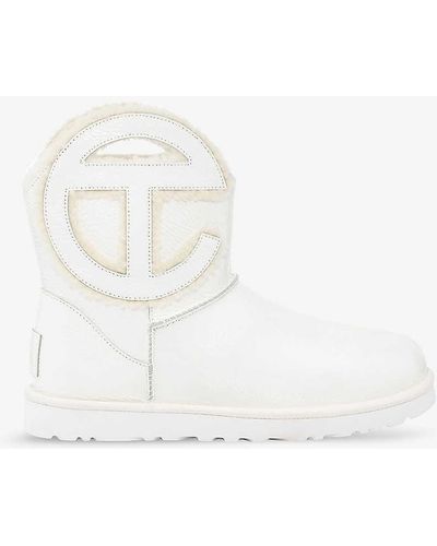 UGG X TELFAR Logo-embroidered Leather Ankle Boots - White