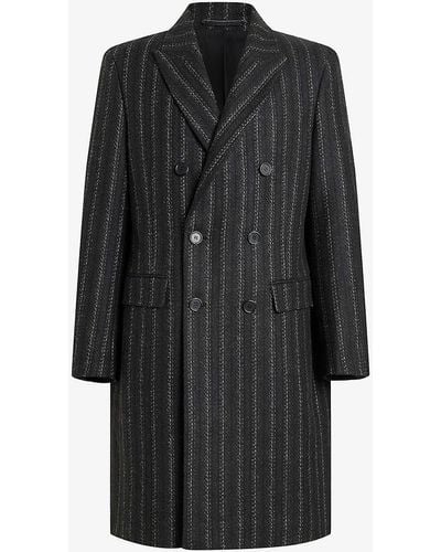 AllSaints Lovell Striped Recycled Wool-blend Coat - Black