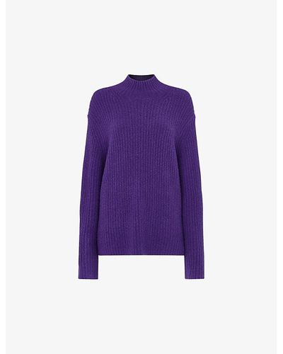 Whistles Funnel-neck Ribbed Recycled Wool-blend Sweater - Purple