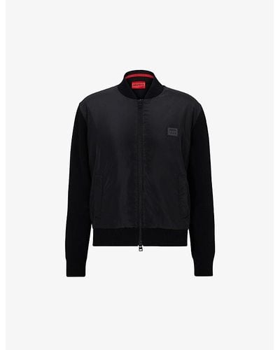 HUGO Contrasting-panelled Shell And Organic-cotton Filled Bomber Jacket X - Black