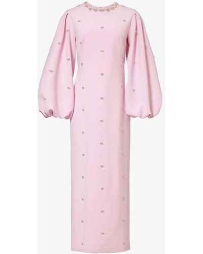 Huishan Zhang Crystal-embellished Recycled Polyester-blend Midi Dress - Pink