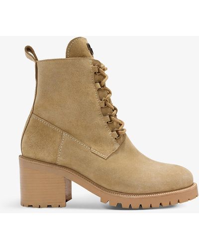 Maje Factory Chunky-soled Heeled Suede Ankle Boots - Natural