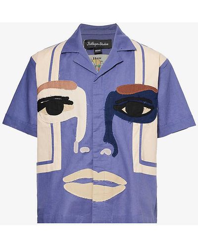 Kidsuper Face Relaxed-fit Cotton And Linen-blend Shirt - Blue