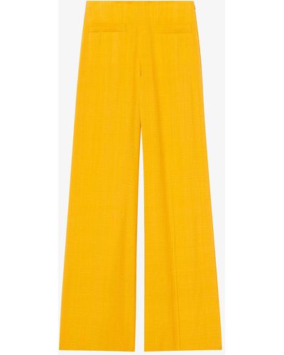 Sandro Tailored Wide-leg High-rise Woven Pants - Yellow
