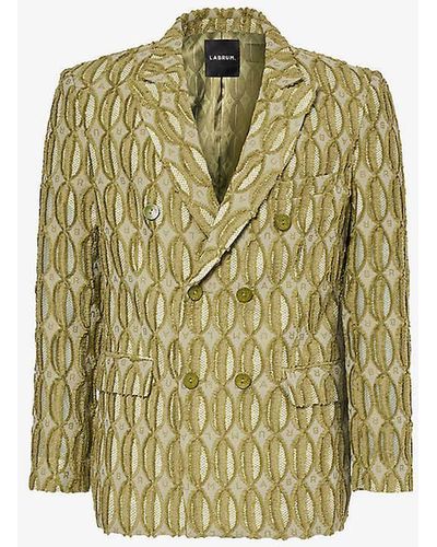 LABRUM LONDON Monogram-print Double-breasted Relaxed-fit Cotton-blend Blazer - Green