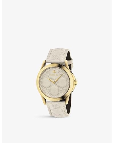 Gucci Ya1264333 G-timeless Pvd Yellow-gold And Leather Watch - Metallic