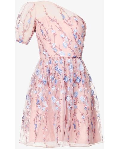 Chi Chi London Floral-embroidered Tulle Mini Dress - Pink
