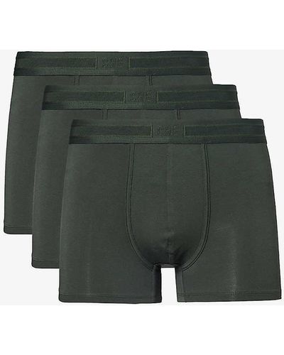 CHE Elasticated-waistband Pack Of Three Stretch-woven Trunks Xx - Green