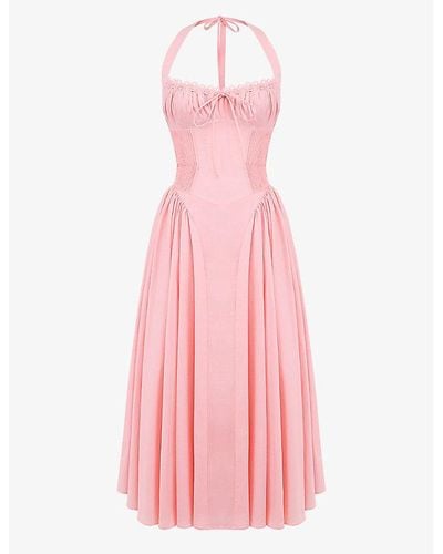 House Of Cb Adabella Halterneck Stretch-cotton Midi Dress - Pink