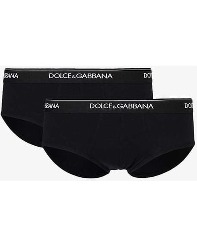 Dolce & Gabbana Logo-waistband Pack Of Two Stretch-cotton Briefs - Black