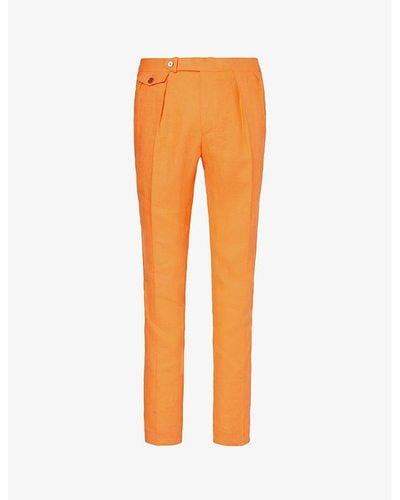 Polo Ralph Lauren Pleated Straight-leg Slim-fit Linen Pants - Orange