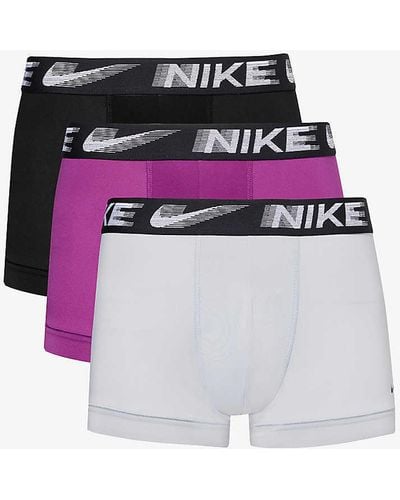 Nike Logo-waistband Pack Of Three Recycled Polyester-blend Trunks - White