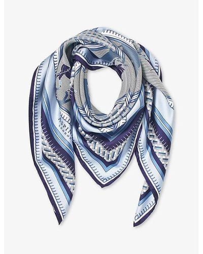 Aspinal of London Horse-print Square Silk Scarf - Blue