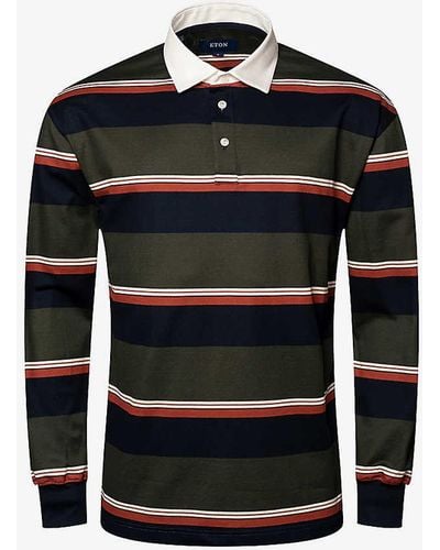 Eton Stripe-print Regular-fit Cotton-piqué Rugby Shirt X - Black