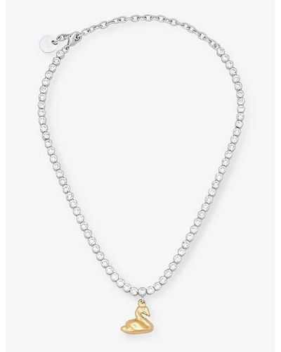 Marni Swan Brass And Crystal Pendant Necklace - White