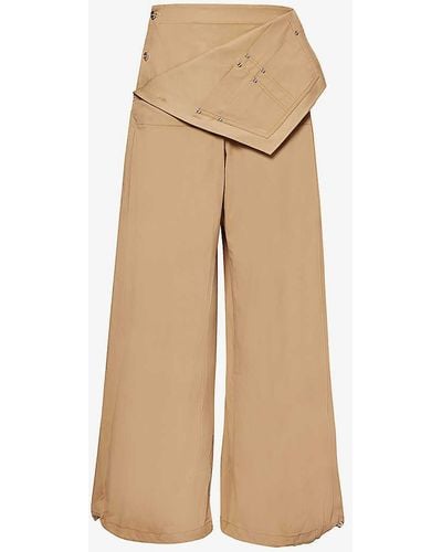 Dion Lee Parachute Drawstring-hem Wide-leg Mid-rise Cotton-blend Trousers - Natural