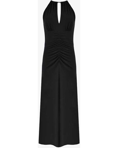 Ro&zo Halter-neck Gathered Jersey Midi Dress - Black