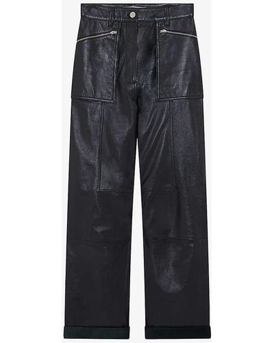 IRO Cabir Straight-leg High-rise Patent-leather Trousers - Blue