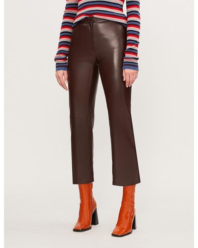 Sandro Cropped Leather Pants - Brown