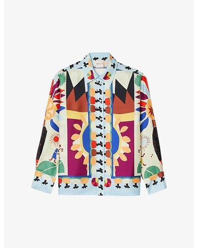 Sandro Graphic-print Relaxed-fit Silk Shirt - Multicolor