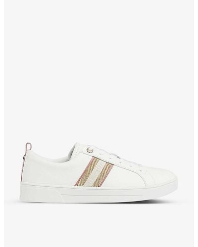 Ted Baker Baily Metallic-stripe Leather Low-top Trainers - White
