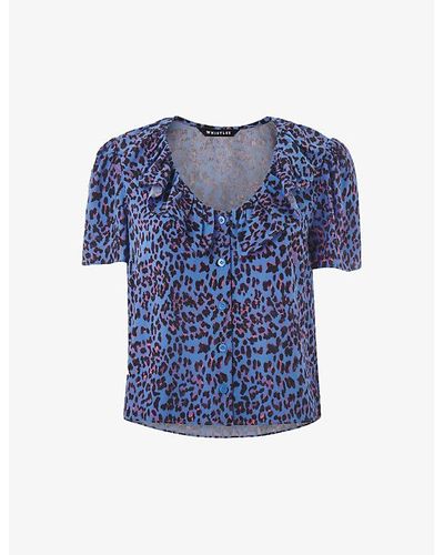 Whistles Cheetah-print Ruffled Woven Top - Blue