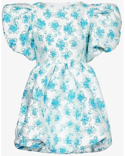 Sister Jane Showcase Floral-jacquard Woven Mini Dress - Blue