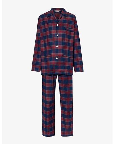 Derek Rose Braemar Checked Cotton Pyjamas in Blue for Men