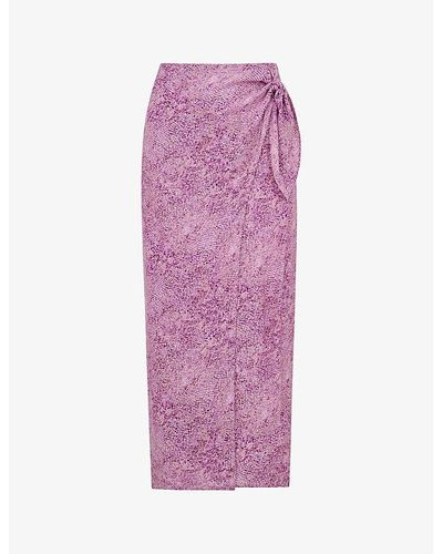 Whistles Graphic-print Side-tie Woven Midi Skirt - Purple