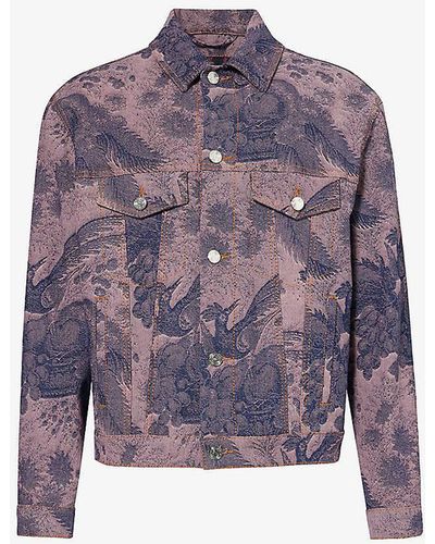 Etro Foliage- Contrast-stitching Stretch-cotton Jacket - Purple