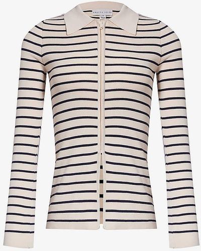 Pretty Lavish Avery Striped Zip-through Knitted Top - White