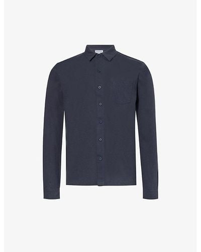 Sunspel Vy Riviera Regular-fit Long-sleeve Cotton-knit Shirt - Blue