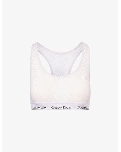 Calvin Klein Modern Branded-waistband Scoop-neck Unlined Stretch-lace Bralette - White