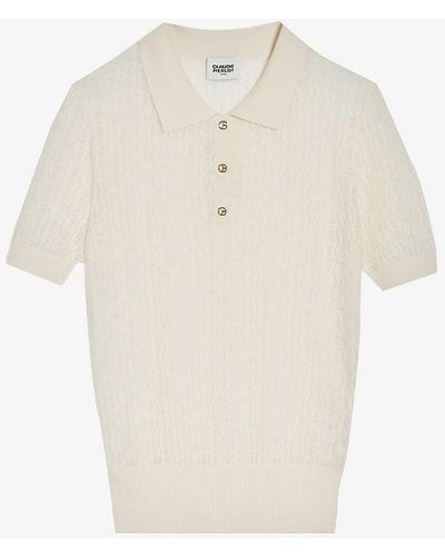 Claudie Pierlot Monpolo Collared Short-sleeve Knitted Polo - White
