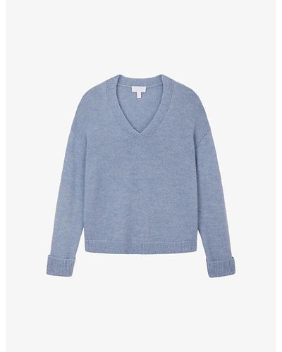 The White Company V-neck Relaxed-fit Wool And Alpaca-blend Sweater - Blue