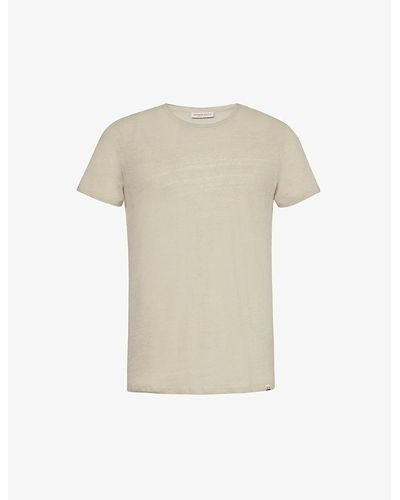 Orlebar Brown Brand-tab Round-neck Linen T-shirt - Natural