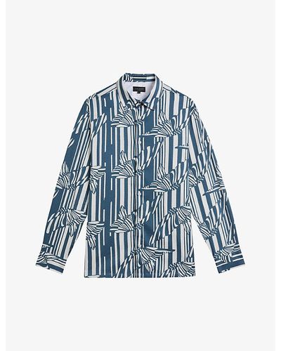 Ted Baker Chorley Butterfly Stripe-print Stretch-cotton Shirt - Blue