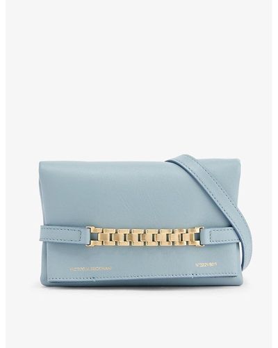 Victoria Beckham Chain-embellished Mini Leather Pouch Bag - Blue