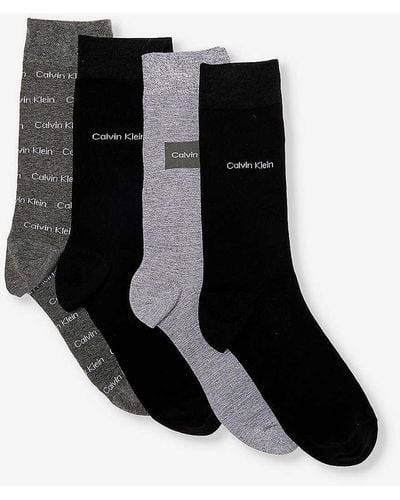 Calvin Klein Branded Crew-length Pack Of Four Cotton-blend Socks - Black