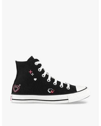 Converse All Star Hi Heart-embellished Canvas High-top Sneakers - Black