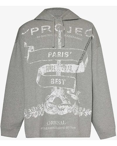 Y. Project Branded-print Organic Cotton-jersey Hoody X - Grey
